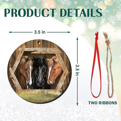 OASSIE Christmas Horse Gifts for Women Men - Ceramic Ornaments 2025 for Tree Decorations - Horse Ornament Gifts for Animal Lovers, Farm House Christmas Decorations, Farm Animal Decor