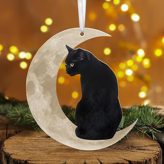 OASSIE Christmas Black Cat Gifts for Women Men - Acrylic Christmas Ornaments 2025 for Tree Decorations - Cat Lover Gifts for Women Animal Lovers, Funny Ornaments for Xmas Decorations
