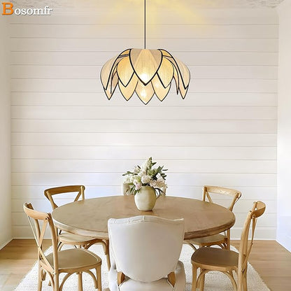 21.6" Boho Petal-Shaped Chandelier Light Fixture, Farmhouse Chandeliers for Dining Room Hand Woven Flower Pendant Light, Coastal Hanging Pendant Light for Kitchen Island Bedroom Living Room