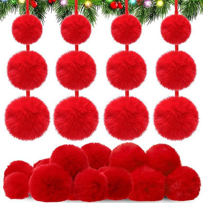 24 Pcs Red Furry Christmas Ball Ornaments for Tree 2.36/3.15/3.94 Inches Pom Pom Ball Christmas Hanging Decoration for Party Supplies Fireplace Mantel Wall Decor