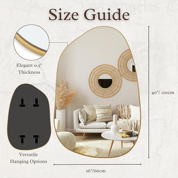 PERFNIQUE Irregular Asymmetrical Wall Mirror Decorative Modern Wall Mounted 40"x26", Gold