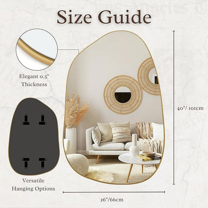PERFNIQUE Irregular Asymmetrical Wall Mirror Decorative Modern Wall Mounted 40"x26", Gold