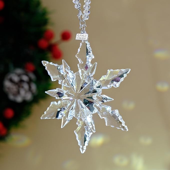2025 Annual Christmas Ornaments Crystal Snowflake Star - Christmas Tree Ornaments Pendant Crystal Sun Catcher Home Hanging Decor