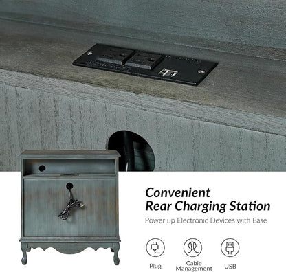 HULALA HOME 3 Drawer Nightstand with Charging Station Drawer Organizer with Wood Legs Farmhouse Solid Wood, Blue