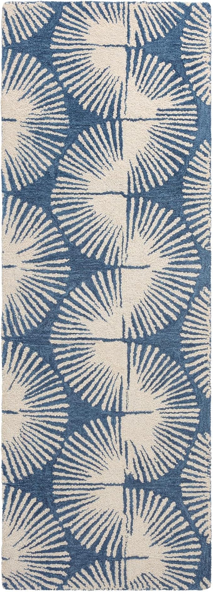 Nicole Miller New York Kendall Fluted Geo Handcrafted Runner Area Rug, 100% Wool Rug, Navy Blue, 2'5"x7"