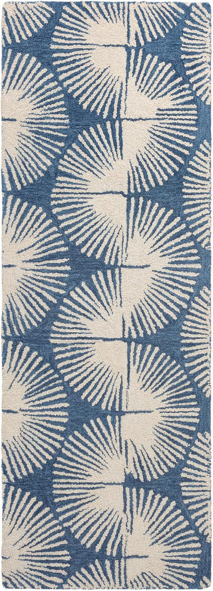 Nicole Miller New York Kendall Fluted Geo Handcrafted Runner Area Rug, 100% Wool Rug, Navy Blue, 2'5"x7"