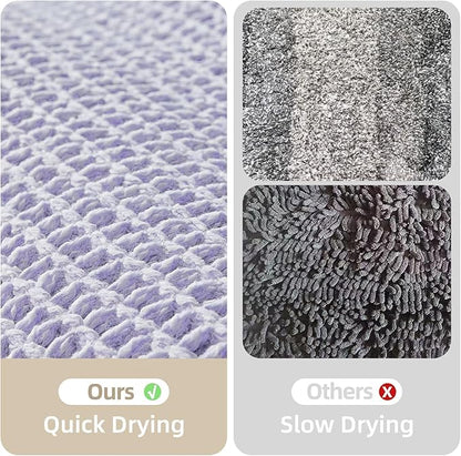 Waffle Runner Rug Bathroom, Boho Bathroom Rugs Non Slip Washable Long Super Absorbent Quick Dry Cute Bath Mat Farmhouse Bath Mat, 72''x24'' Lavender Cream