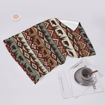 Vintage Rustic Dish Towels Set of 2 Bear Mountain Cabin Farmhouse Kitchen Towels 16x24