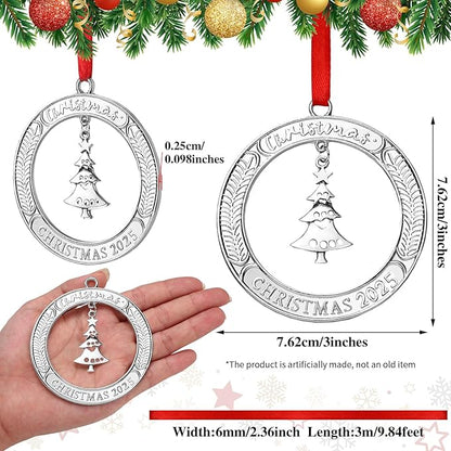 Jinei Christmas Wreath Ornament Bulk 2025 Solid Pewter Christmas Ornament with Rotatable Tree Metal for Xmas Decorative Holiday Keepsake Gift(Xmas Tree)