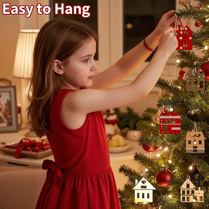 MACTING 27PCS Wooden Christmas Ornaments Unfinished Predrilled Natural Wood Slices DIY Blank Hanging Ornaments Kit for Crafts Centerpieces Christmas Tree Decorations, 9 Styles