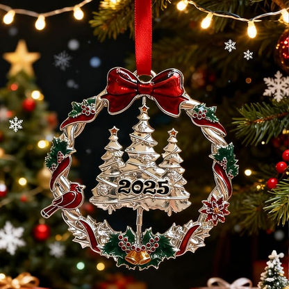 Christmas Decorations 2025 Christmas Wreath Ornament with Rotatable Xmas Tree Metal DIY Hanging Craft Collectibles for Holiday Home Party Decor Keepsake Gifts