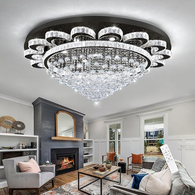 Modern Chandelier Living Room Light Large Luxury Chandeliers for High Ceiling Foyer Entryway Lights Dimmable 110W LEDs Crystal Black Lighting Fixtures