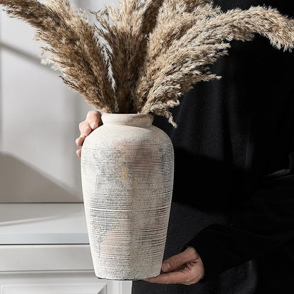 Large Ceramic Rustic Vase, 11 inch Minimalist Decorative Farmhouse Tall Vase for Home Decor, Living Room, Shelf Decor, Enterway, Wedding, Table Decoration, Gray