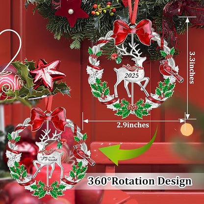 Christmas Ornament 2025 for Christmas Tree Decorations, Dated 2025 Christmas Wreath Ornament with Rotatable Deer for Holiday Decorative Keepsake Gift(Metal,1 Pack)
