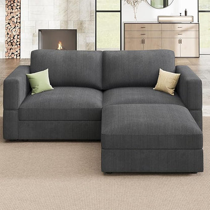 HONBAY Modular Sectional Sofa with Storage Corduroy Couches with Chaise L Shaped Sectional Couches for Living Room,Dark Grey