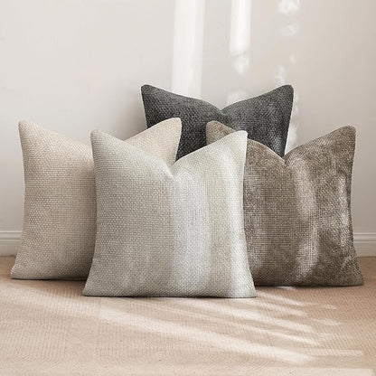 MIULEE Pack of 4 Throw Pillow Covers 26x26 Inch Neutral Soft Decorative Chenille Pillow Covers Farmhouse Boho Accent Cushion Covers for Mid Century Modern Home Decor Bedroom Living Room