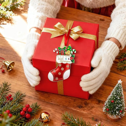 Christmas Stocking Ornament 2025 for Tree Decorations Stockings Gift, Metal Dated Ornaments 2025 Keepsake Yearly Hanging Ornaments for Xmas Tree Wreath Decor Holiday Party Supplies Snowflake