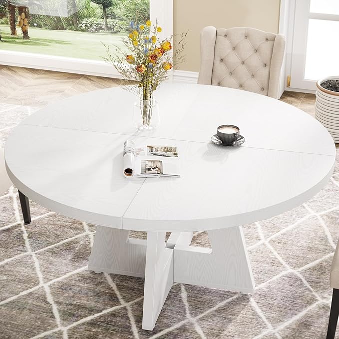 Tribesigns Farmhouse Dining Table 47 Inch Round Dinner Table for 4, Rustic Round, White