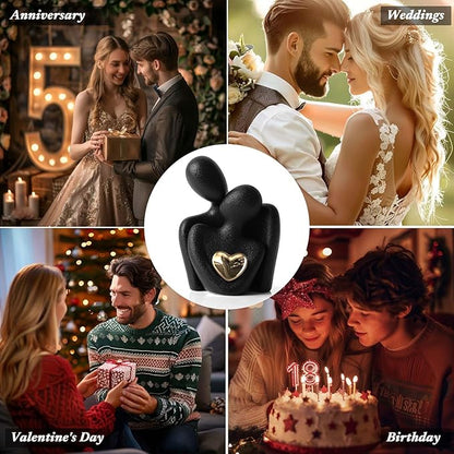 Mini Couple Statue Tv Stand Decor Items for Living Room Home Decor,Bedroom Decor for Couples Sculpture for Anniversary Wedding,Love Gifts for Couples 2025,Knick Knacks for Shelve (Black, 3.15in)