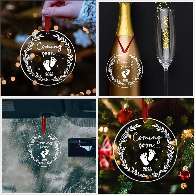 Baby Coming Soon 2026 Ornament Acrylic - Expecting Baby Mom Dad Ornament Xmas Gifts - Pregnancy Announcement Onrament for Family, Husband, Grandparents, Aunt - Expecting Parents to Be Unique Gifts