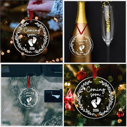 Baby Coming Soon 2026 Ornament Acrylic - Expecting Baby Mom Dad Ornament Xmas Gifts - Pregnancy Announcement Onrament for Family, Husband, Grandparents, Aunt - Expecting Parents to Be Unique Gifts