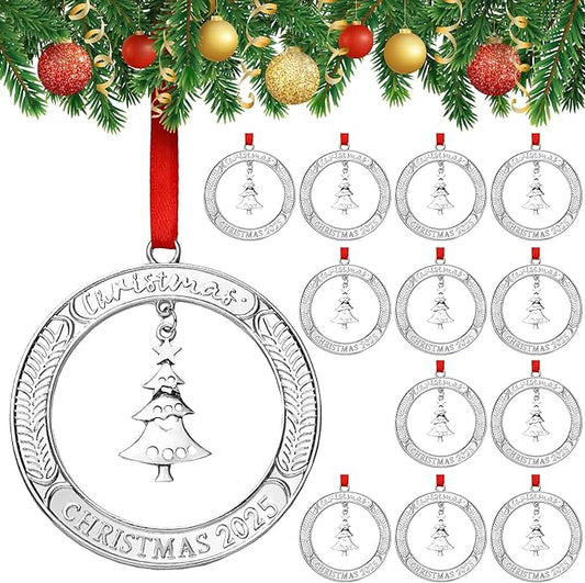 Jinei Christmas Wreath Ornament Bulk 2025 Solid Pewter Christmas Ornament with Rotatable Tree Metal for Xmas Decorative Holiday Keepsake Gift(Xmas Tree)