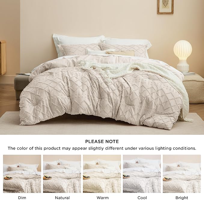 Bedsure California King Comforter Set - Beige Comforter, Boho Tufted Shabby Chic Bedding for Kids, 3 Pieces Vintage Farmhouse Bed Set for All Seasons, Fluffy Soft Bedding with 2 Pillow Shams