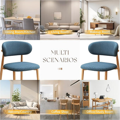 Kitchen Dining Chairs Set of 4 Modern Soft Linen Farmhouse Dining Room Chair with Metal Legs, Blue/Original
