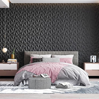 Art3d 3D Wall Panels 20 Pack, 11.8" x 11.8" (19 Sq.ft) PVC Wall Panels, Glue Up Wall Decor for Living Room, Bedroom, Office, Black