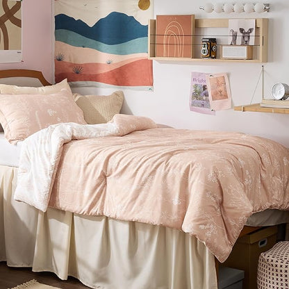 Bedsure Twin/Twin XL Comforter Set - Dusty Rose Bed Set, 2 Pieces Cute Floral Bedding, 1 Soft Reversible Botanical Flowers Comforter and 1 Pillow Sham