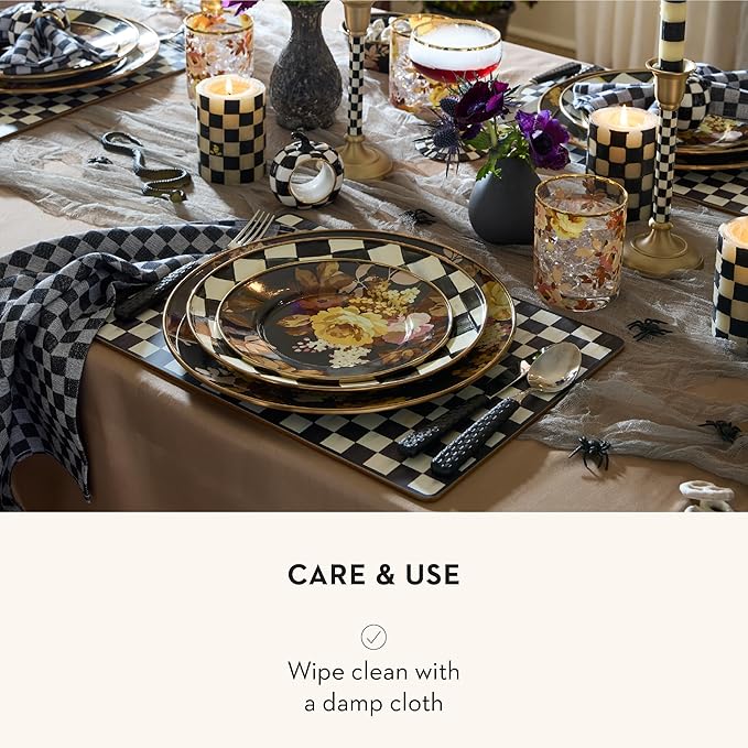 MACKENZIE-CHILDS Set of 4 Cork-Back Placemats, Hard-Finish Table Mats, Black-and-White Courtly Check