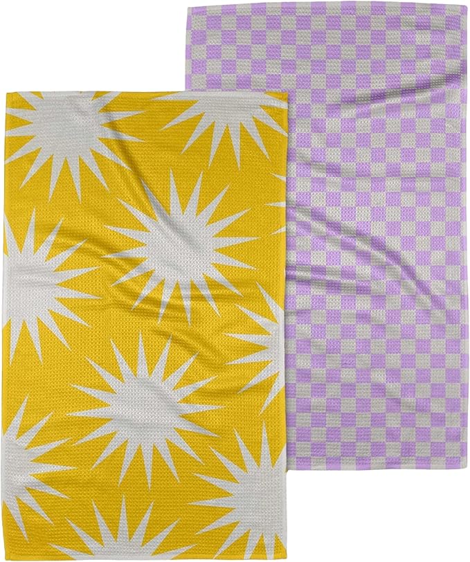 GEOMETRY Kitchen Towels Quick Dry Microfiber Premium Towel Lilac Sunburst 2 Pack Set 18x30