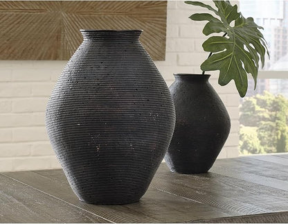 Signature Design by Ashley Hannela 12" Modern Distressed Polyresin Vase, Antique Brown
