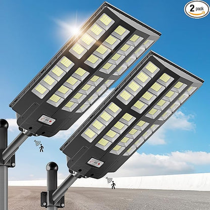 8600W Solar Street Lights Outdoor - Wide Angle Solar Lights Outdoor Motion Sensor, Parking Lot Light Dusk to Dawn,8000K LED Street Light for Commercial,Yard(2 Pack)