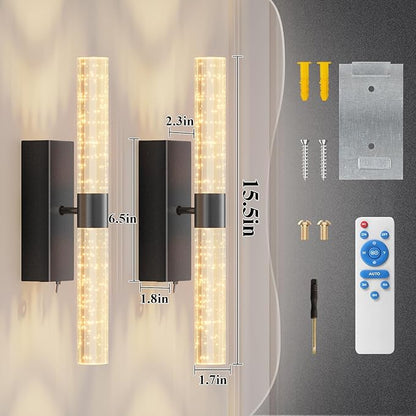 camuucci Battery Operated Black Wall Sconces Set of 2 Rechargeable Battery Powered Wall Light with 12000mAh Indoor Not Hardwired Dimmable Wall Lamp Fixtures for Bedroom Living Room 15.3 Inches