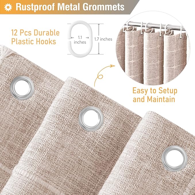BTTN 78 Inch Long Shower Curtain - Boho Linen Thick Fabric Shower Curtain Set with Plastic Hooks, Tall Rustic Modern Farmhouse Country Heavy Duty Cloth Shower Curtains for Bathroom - Tan/Taupe, 72x78