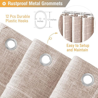 BTTN 78 Inch Long Shower Curtain - Boho Linen Thick Fabric Shower Curtain Set with Plastic Hooks, Tall Rustic Modern Farmhouse Country Heavy Duty Cloth Shower Curtains for Bathroom - Tan/Taupe, 72x78