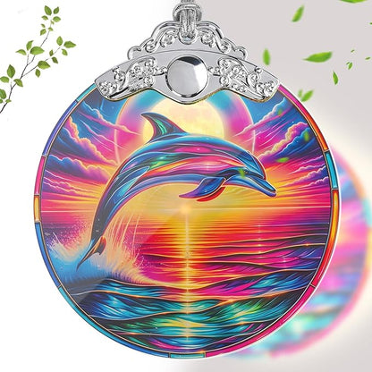 Dolphin Stained Glass Tree Ornament, Dolphin Christmas Tree Ornaments Xmas Decor, Holiday and Xmas Presents