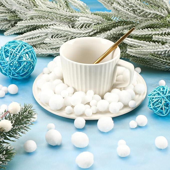 UPINS Christmas Pom Poms Balls, 600 Pieces Light White Pompoms Pom Poms for Crafts Making DIY Holiday Christmas Decorations Supplies (3 Size )