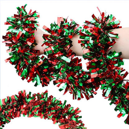 50 Feet Red & Green Metallic Twist Shiny Christmas Tinsel Garland for Tree & Home Decor