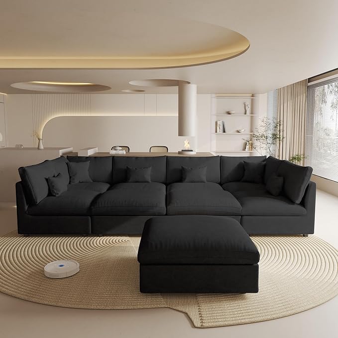 Cloud Couch for LivingRoom,190" U Shaped Modular Sectional Couch with Storage Ottoman,Down Filled 9 Seater Convertible Sleeper Sofa Bed Oversized Furniture,Black