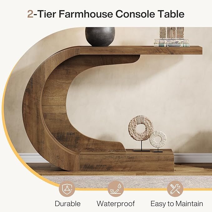 Tribesigns 43.3" Modern Console Entryway Table with Storage, Farmhouse C-Shaped Rustic Behind Couch Sofa Table for Living Room, Hallway, Entry, Entrance, Foyer, Easy Assembly, Brown