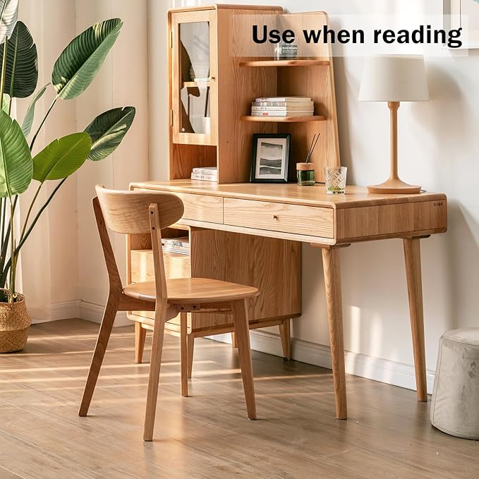 Oak Dining Chairs, Kitchen Chairs, 100% Solid Wood Modern Dinner Chair with Curved Backrest, Dining Room Chair for Kitchen, Living Room, Study (4PK, Natural)