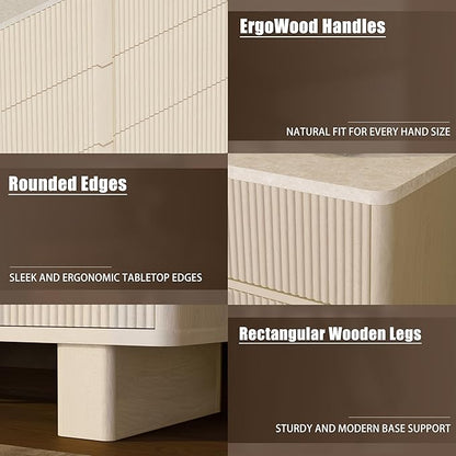 Fluted 6 Dresser for Bedroom, 47'' Modern Drawer Dressers with 2 Widened Reinforced Legs for Living Room, Hallway, Whitewashed Oak