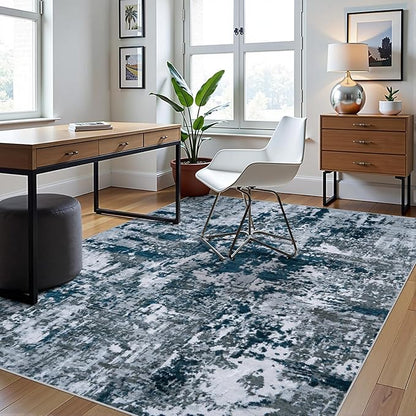 5x8 Area Rugs for Living Room Rug Washable: Abstract Rug for Dining Room Bedroom Carpet Non Slip 5 by 8 Indoor Modern Nursery Home Office Navy Grey