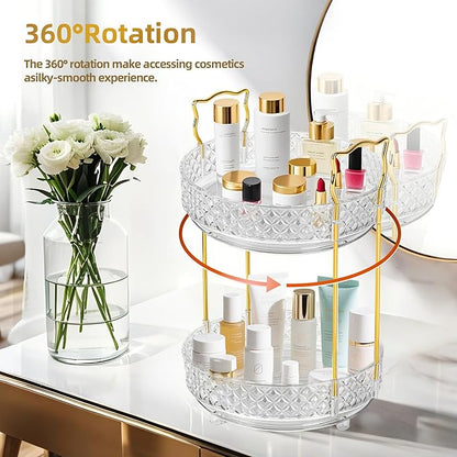 360 Rotating Makeup Organizer for Vanity, Adjustable Perfume Organizer for Dresser, Multi-Function Spinning Cosmetics Skincare Storage for Bedroom, Dresser, Countertop, Clear