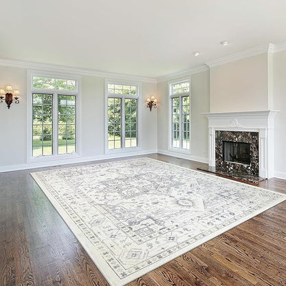 Area Rug 8x10 Washable Area Rugs for Living Room,Bedroom, Dining Room- Ultra Soft Non-Shedding Faux Wool Retro Rugs,Large Vintage Carpets with Non Slip Rubber Backing for Farmhouse Home Office