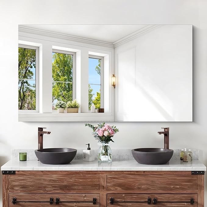 KOCUUY Large Frameless Mirror, 55x30 Inch Rectangle Bathroom Vanity Mirror for Over Sink, Upgraded Shatterproof Unframed Design for Bedroom, Living Room, Entryway