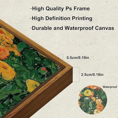 KBKBART Vintage Wall Art Home Decor, Framed Canvas Wall Art Colorful Marigolds Flowers Painting Picture, Vintage Antique Moody Wall Decor Prints for Bedroom Bathroom Decor(8"x10")