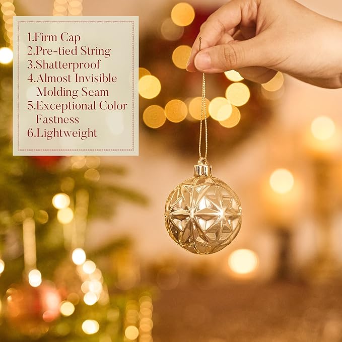 Valery Madelyn Ornaments for Christmas Trees, 16ct 2.36 Inches Red and Gold Shatterproof Christmas Tree Decorations, Luxury Hanging Ball Ornaments for Xmas Holiday Party Decor